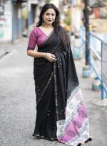 Soft Pure Chanderi Black Traditional Wear Bandhani Print Saree